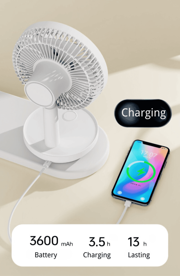 Rechargeable Desk Fan with LED Light & Power Bank - Image 5